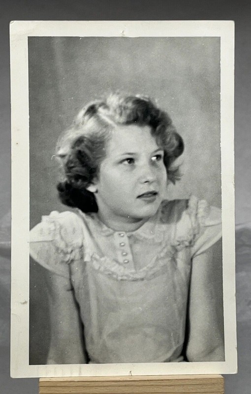 Photo Postcard Girl Short Brunette Curly Hair Posted B/W