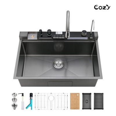 Cozy 33x22'' Multifunctional Overmount Sink Faucet Combo Matte Black NEW MODEL
