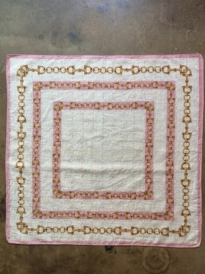 Vintage Celine Paris Pink Gold Chain Logo Handkerchief Scarf Bandana Square