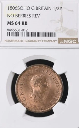 1806 Soho Great Britain 1/2 Half Penny | NGC MS64