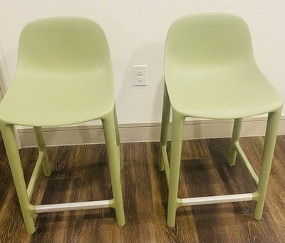EMECO PAIR (2) BROOM COUNTER  HEIGHT 24  STOOLS by Philippe Starck SAGE GREEN