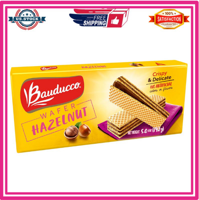 Bauducco Hazelnut Wafers   Crispy 3-Layer Cream Wafer Cookies, 5oz Snack