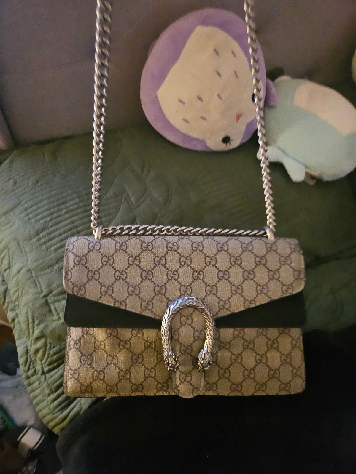 Gucci Dionysus Small GG Supreme Canvas Shoulder Bag Tiger Head Silver Chain image 3