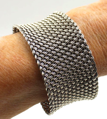 John Hardy Sterling Silver Woven Basket Weave Mesh Wide Cuff Bracelet 78.4g  Bag