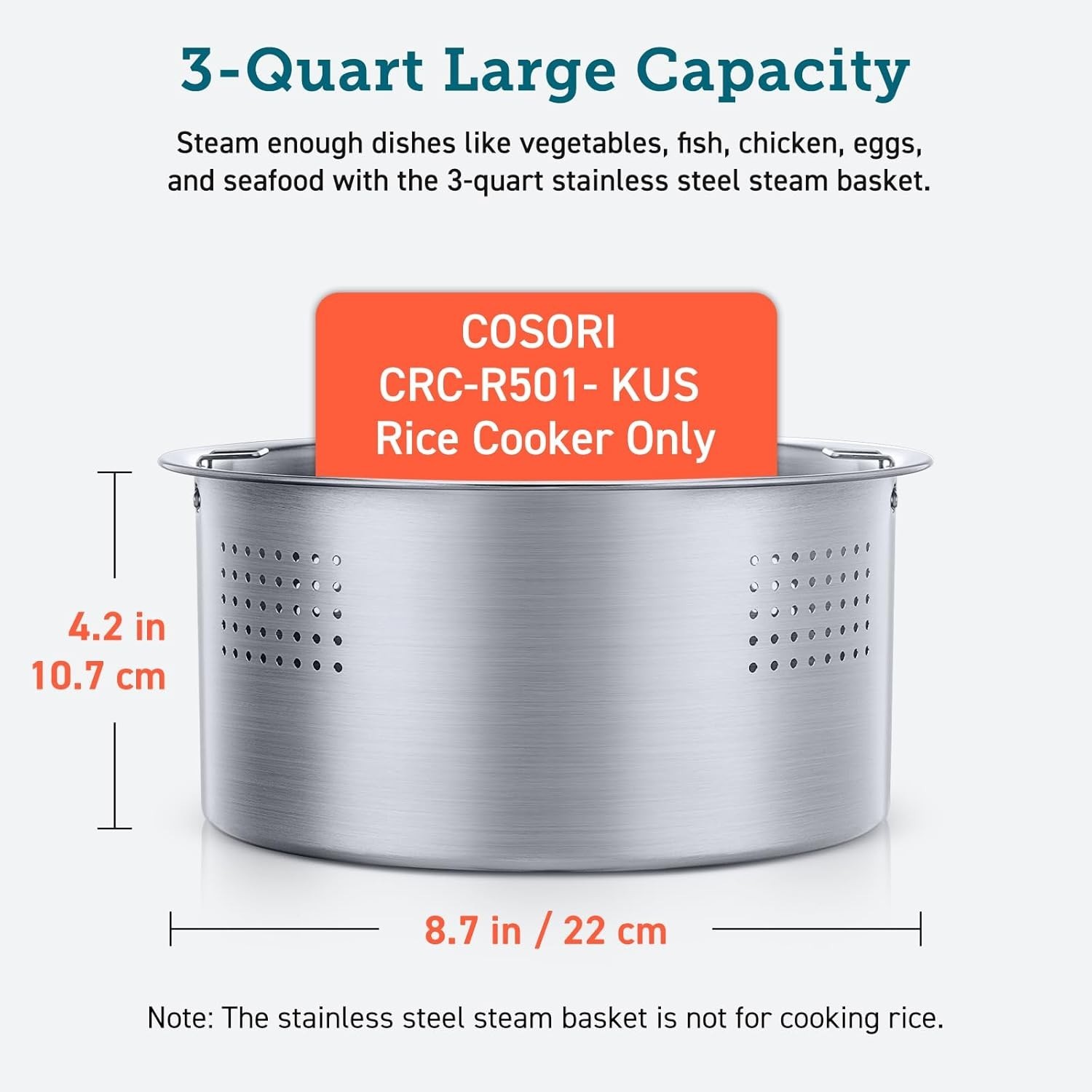 COSORI 3-Quart Steamer Stainless Steel Steam Basket Rice Cooker, BRAND NEW
