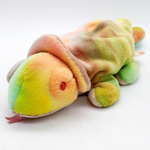 Vintage Ty Beanie Babies Rainbow Chameleon Plush Stuffed Animal 9in Multicolor
