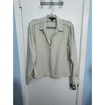 Saks Fifth Avenue Linen Blouse Large Beige Lagenlook Minimalist Quiet Luxury