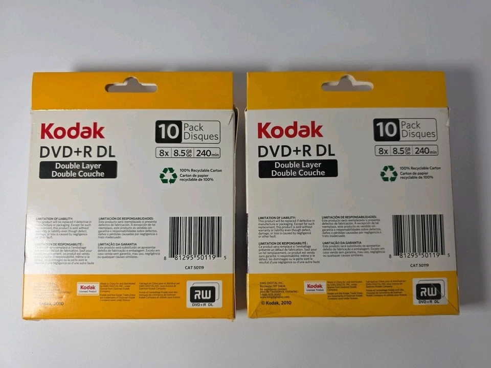 KODAK 8X Blank DVD+R DL Dual Double Layer 8.5GB 240 Min (2x 10 Pack) -  New  - Image 2 of 4