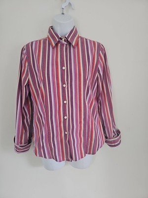 Perry Ellis Multicolor Stripe Button Blouse size 6 Long Sleeve French Cuff