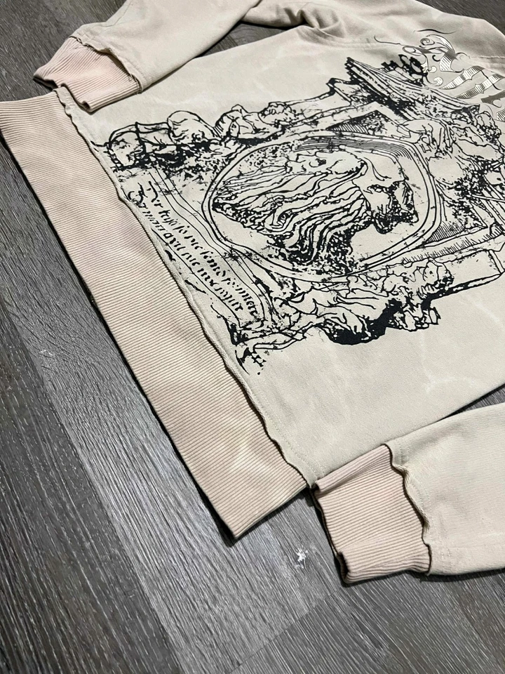 Sudadera con Capucha Y2k Rara Affliction Distress Calavera Grunge Talla M Foto 4 de 4