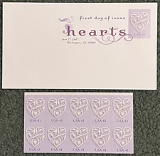 Hearts - US Scott 4151 4152 4272 - 3 First Day Issue FDCs plus 22 stamps!