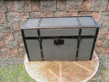 Antique Wood Curved Top Travel Steamer Trunk Chest St. Petersburg Russia Labels