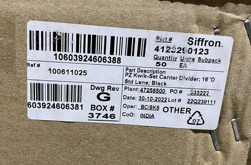 CANTIDAD = 50 SIFFRON Power Zone Kwik-Set DIVISOR CENTRAL 16” D Std Lente Negro Nuevo - Imagen 2 de 6