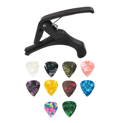 10er Set Gitarren Plektrum Plektren Picks mit Gitarre Kapodaster Capo für