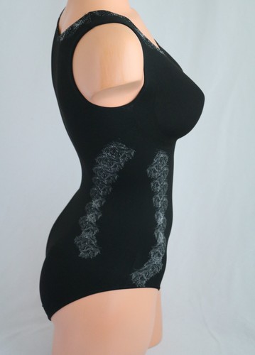 ♥Schlankstütz Mieder-Body Gr. L 42/44 schwarz *Federtaille Silbergrau*SK2♥ - Bild 4 von 6
