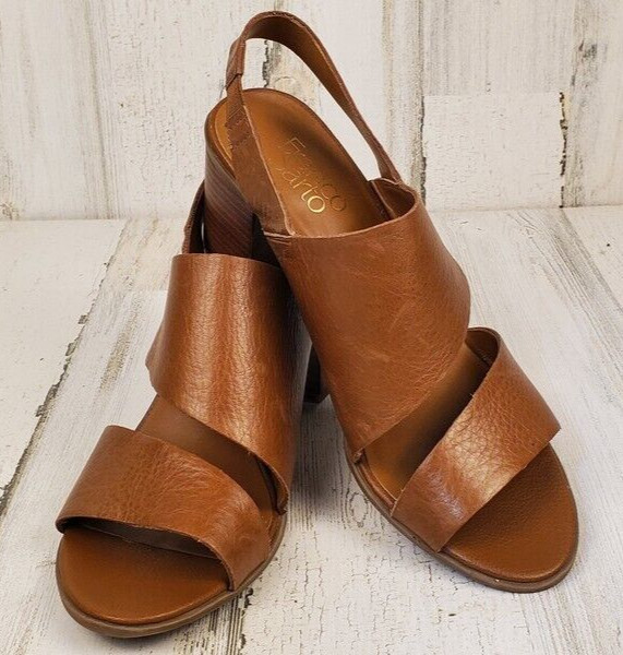 Franco Sarto Henna Leather Carmel Heel Sandals Shoes Sz 9 Elastic In Heel  Strap | eBay