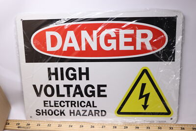 SmartSign ''Danger High Voltage Electrical Shock Hazard'' Sign Aluminum Black/Red