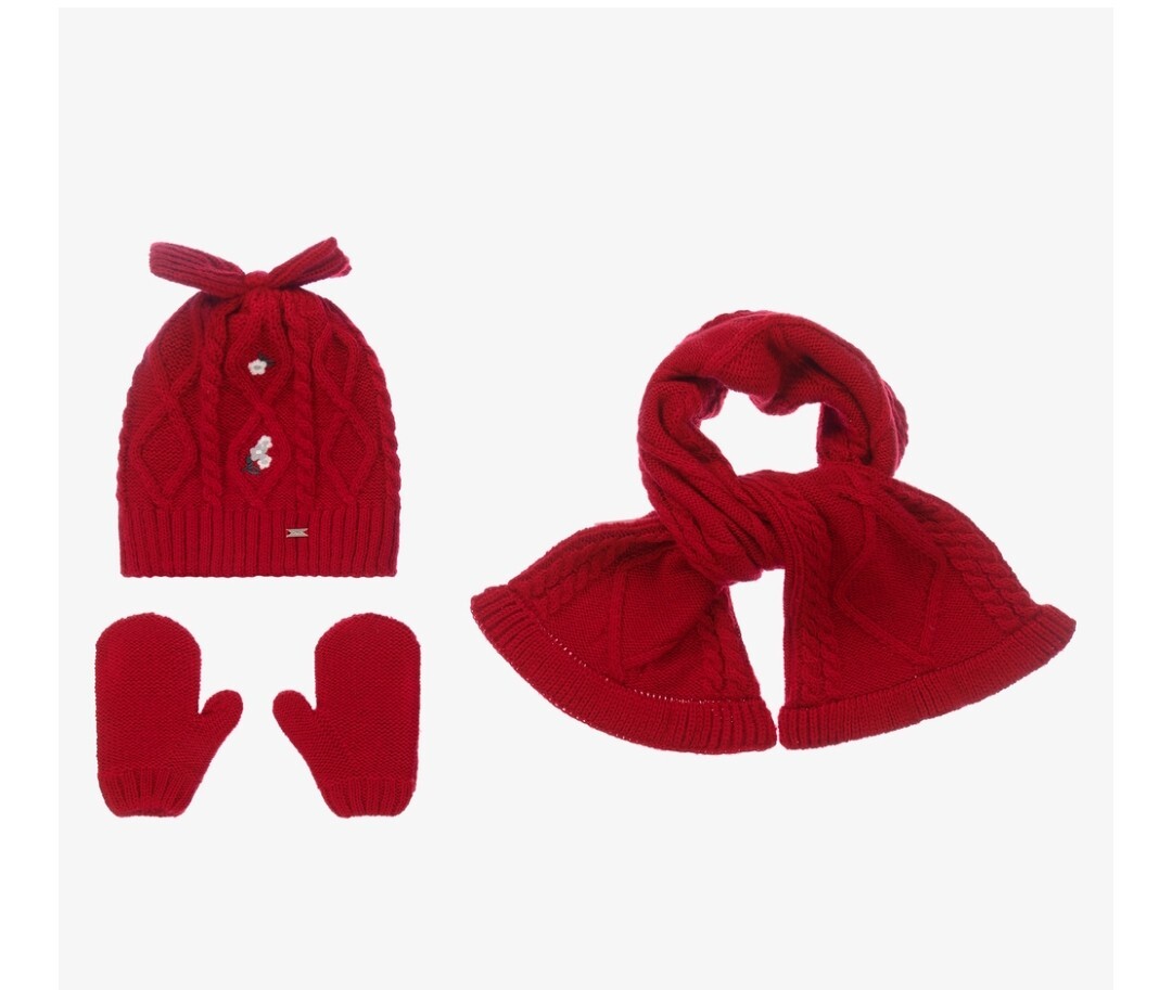 Mayoral Baby Girls Hat, Scarf Mitten Set Rojo Red RRP 12 Months