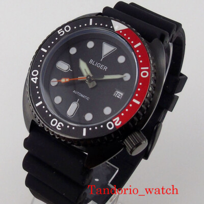 45mm Luminous Dial NH35A Automatic Men Watch Rubber Band 5ATM Black PVD Plated