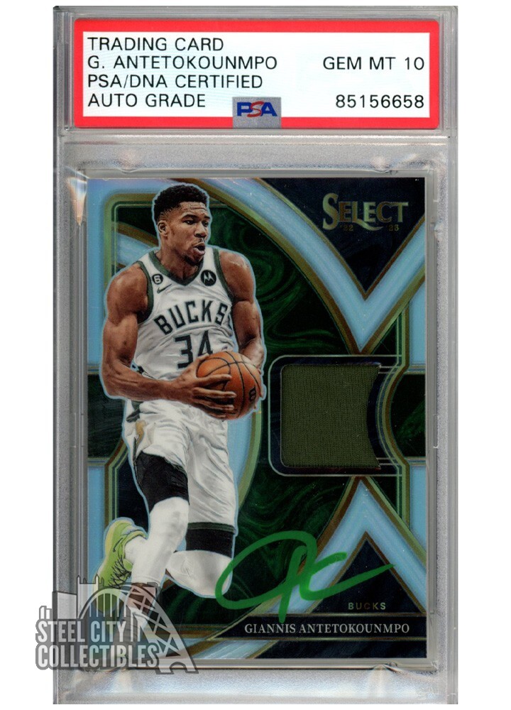 Giannis Antetokounmpo 2022-23 Panini Select Auto Jersey Card #SS-GA PSA/DNA 10