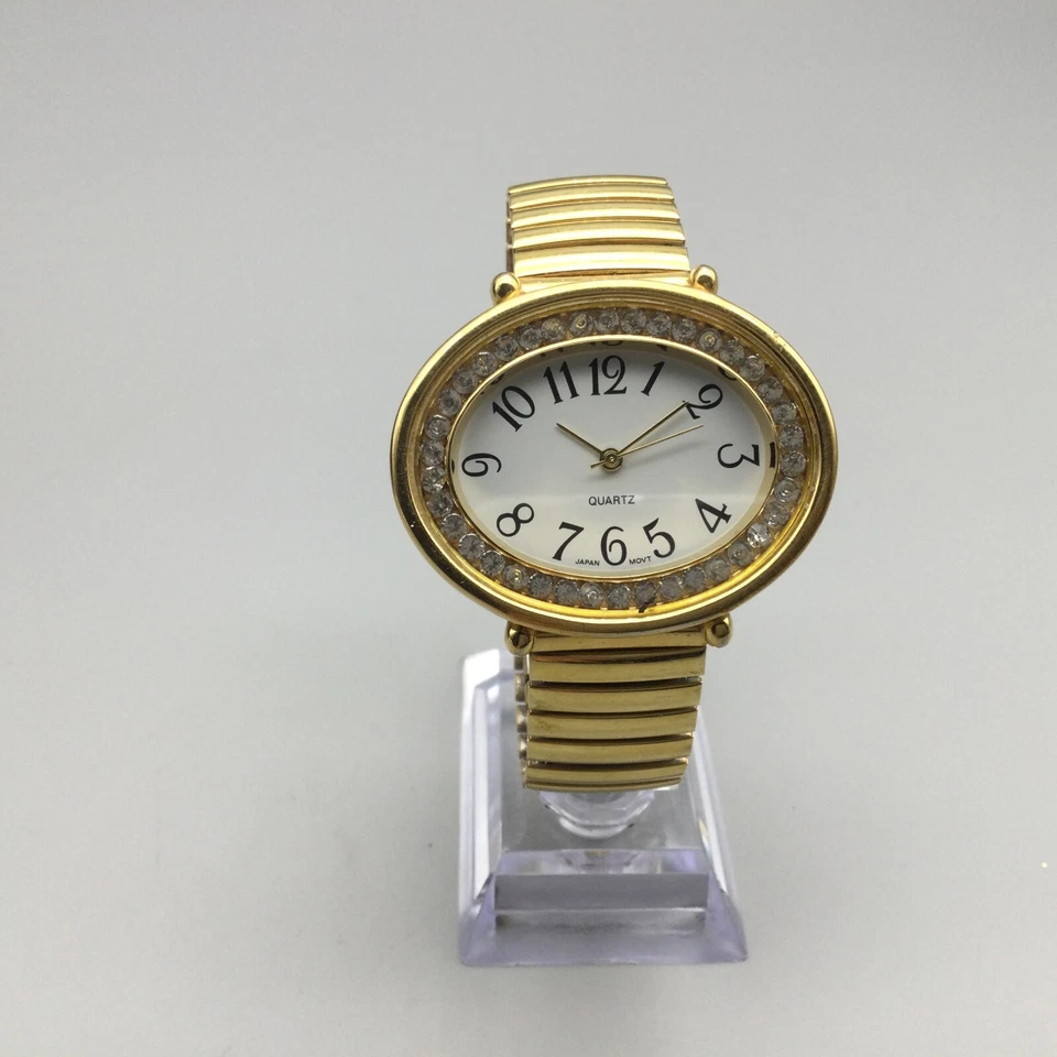 Reloj Avon Mujer Vintage 43mm Tono Dorado Banda Elástica Cristales Batería Nueva Foto 2 de 4