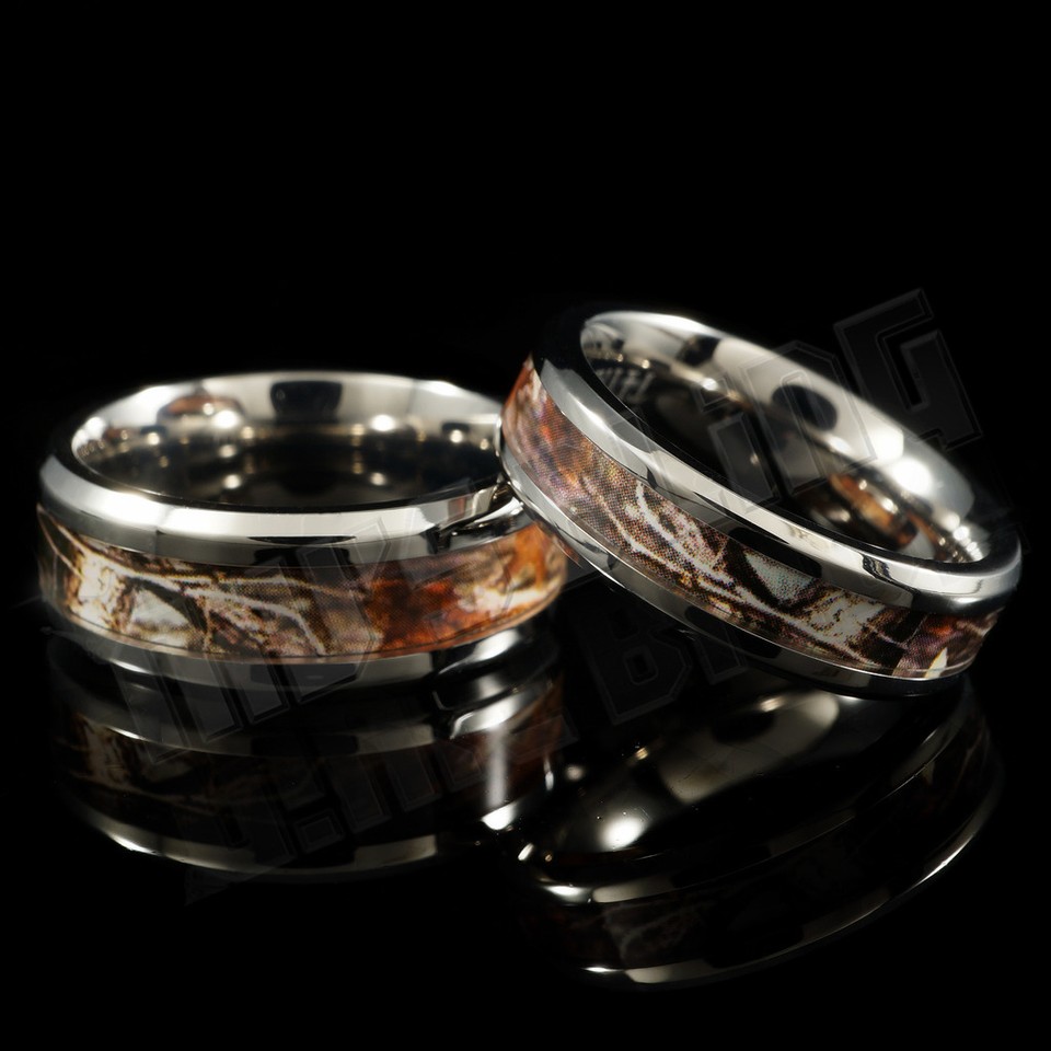 Ttanum Mossy Forest Oak Camo Band Sterlng Slver CZ Weddng Rng [Hs & Her] | eBay