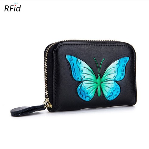 RFID-Schutz Damen schöne Schmetterling Geldbörse Leder Kartenetui Mini Geldbörse USA - Bild 6 von 7