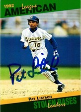 PAT LISTACH signed 1992 SCORE Stolen Base Leaders Auto Baseball Card #56 BREWERS