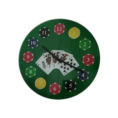 Man Cave Poker Chips Uhr, Royal Flush in der Mitte, Chips zur Zeitanzeige