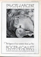 1927 ROGER GALLET SILVER PERFUME FRAGRANCE POPPIES PARIS ART DECO AD 7381