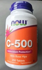 NOW Foods Vitamin C-500, with Rose Hips. 250 Tablets 11/24