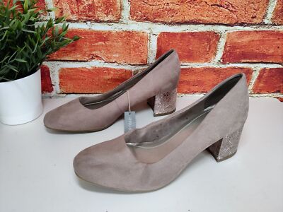 NEU DAMEN-PUMPS MARCO TOZZI UK 7 EU 40 TAUPE KUNSTWILDLEDER MIT GEPRÄGTEM ABSATZ