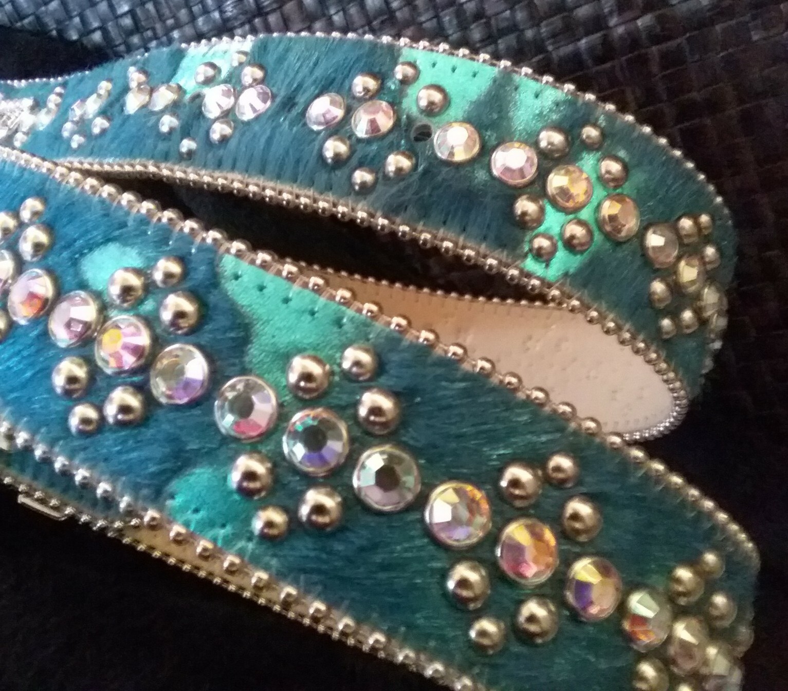 b.b Simon Belt Blue Pony Swarovski Rhinestone Bling Rockn Roll studs XL unisex image 7