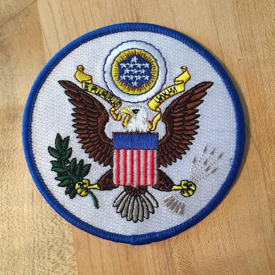 GRAN SELLO DE ESTADOS UNIDOS PARCHE hierro bordado águila EE. UU. EE. UU. EMBLEMA REDONDO Foto 2 de 4