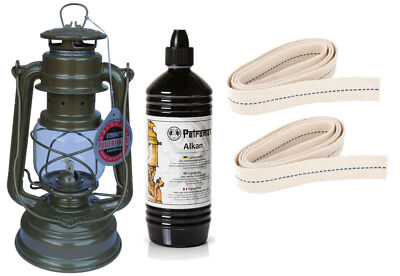 Petroleumlampe Feuerhand 276 perlgold Set Sturmlaterne 1 Liter Alkan 2 Dochte