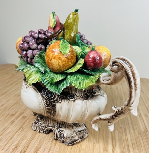 Handmade Ceramic Fruit Bowl Large Centerpiece Capodimonte ? Italy ? Footed Bowl - Picture 12 of 24