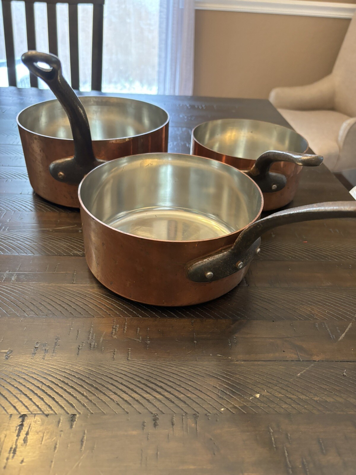 Splendid Set of 3 French Tinned copper Pans eBay