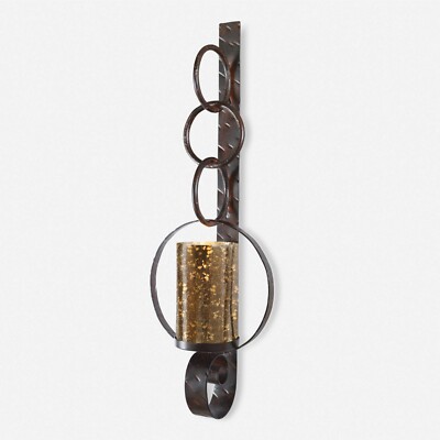 UTTERMOST 19850 FALCONARA DISTRESSED RUST BROWN METAL CANDLEHOLDER WALL SCONCE