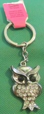 Metal OWL with RHINESTONES keyring key chain keychain 2"