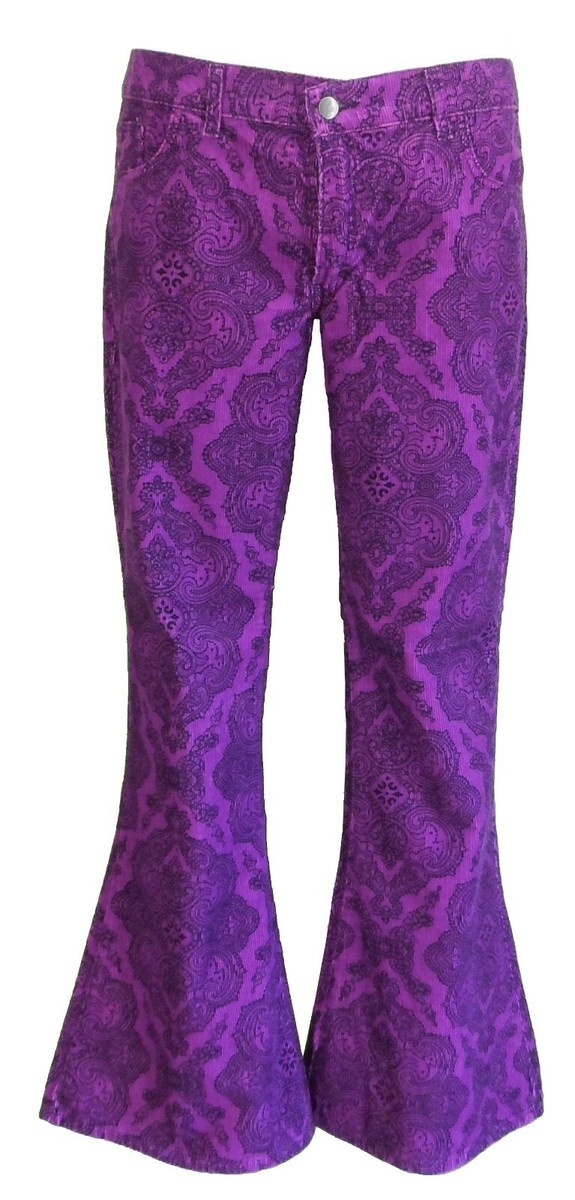 Mens Purple Paisley Vintage Hendrix Retro Bell Bottom Super Cord