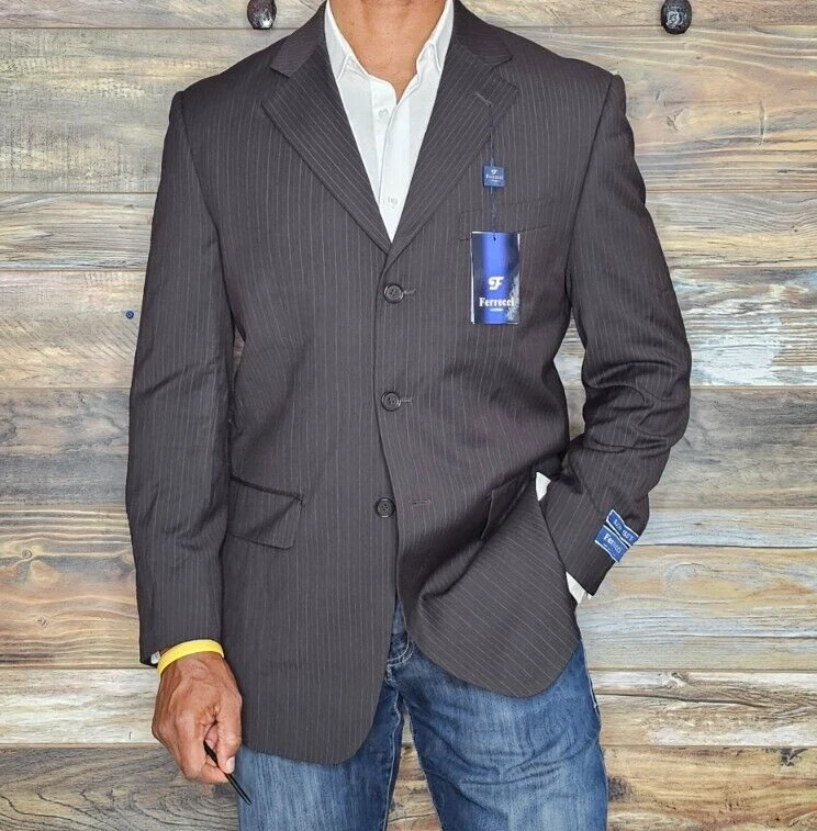 Blazer Chaqueta Deportiva 38R Nuevo con Etiquetas Ferrecci Uomo Italia Marrón Rayas Doble Ventilación Foto 2 de 4