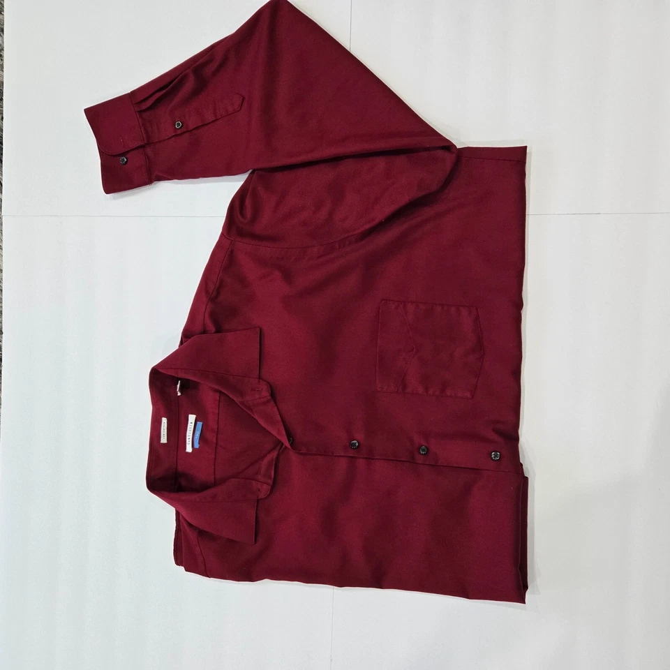 Van Heusen Men's Dress Shirt Lux Sateen Solid Red Button-down Size Tall 19 35/36 - Image 3 of 3