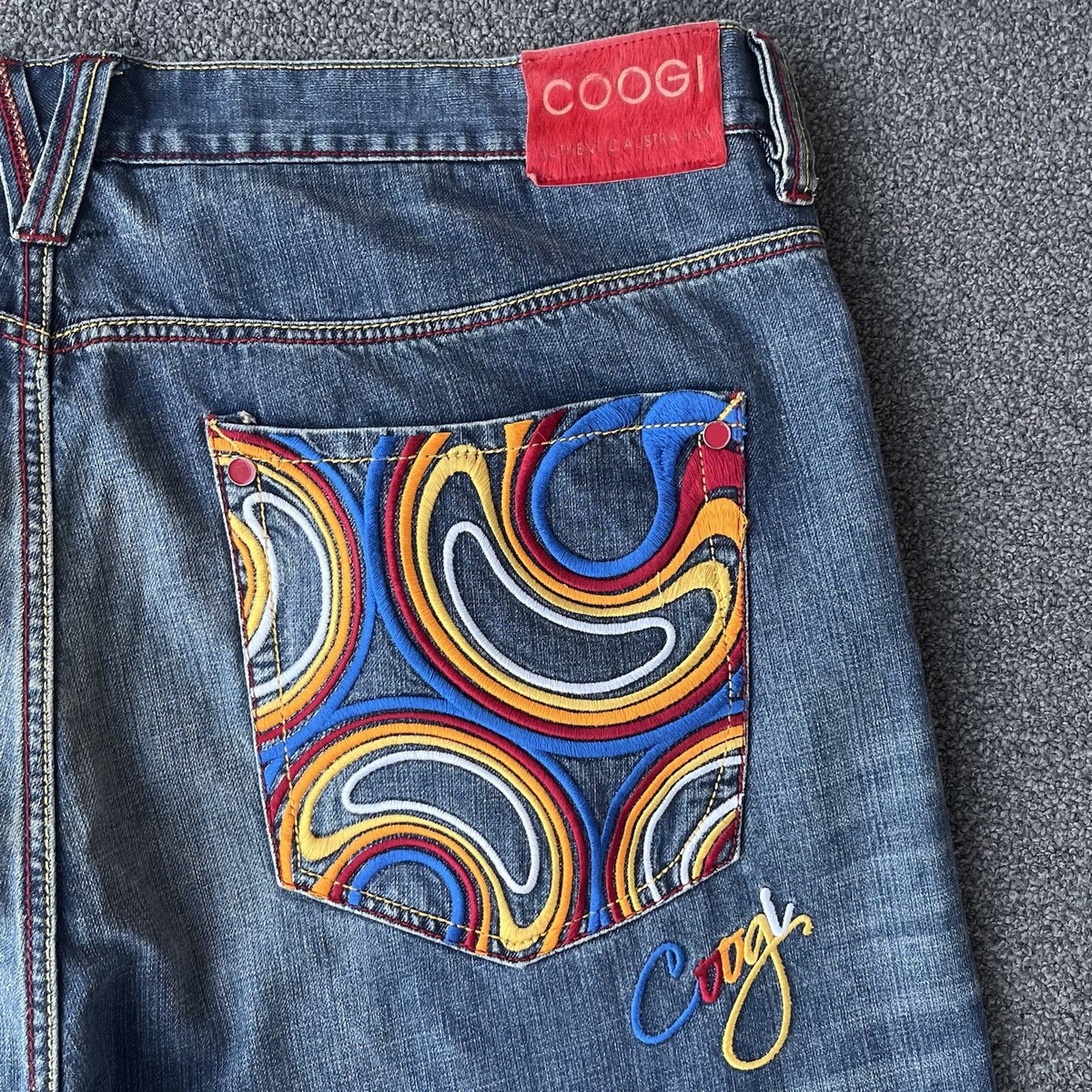 Coogi Jeans Mens 48x36 Embroidered Rainbow Baggy Denim Hip Hop Y2k 