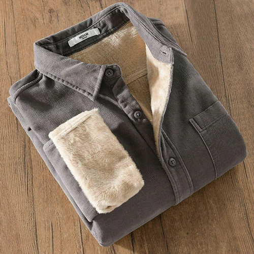 Camisa Para Hombres Pana Forrada de Vellón Manga Larga Cuello Cálido Top Blusa Bolsillo - Imagen 15 de 21