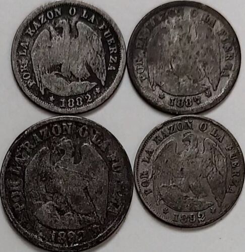 Chile .50 Silver Coin Lot: 1882, 1887, 1892 Medio 1/2 Decimo & 1882 Un 1 Decimo