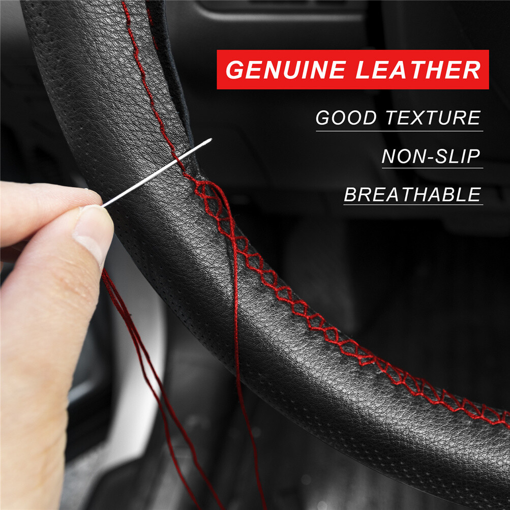Genuine Leather Breathable Non-Slip Car Steering Wheel Cover