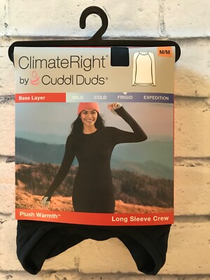 Cuddl Duds Climate Right NIB Women s Long Sleeve Crew Plush Warmth Medium Black