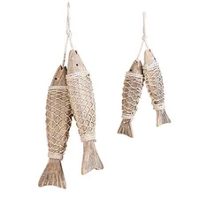Beach Decor Wood Fish Vintage Wood Fish Decor Wall Hanging Ornament Wooden Fi...