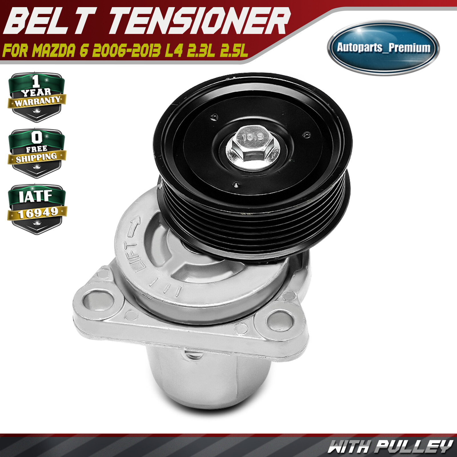 Mazda 6 2006-2013 2.3L 2.5L Belt Tensioner with Pulley Replacement-image