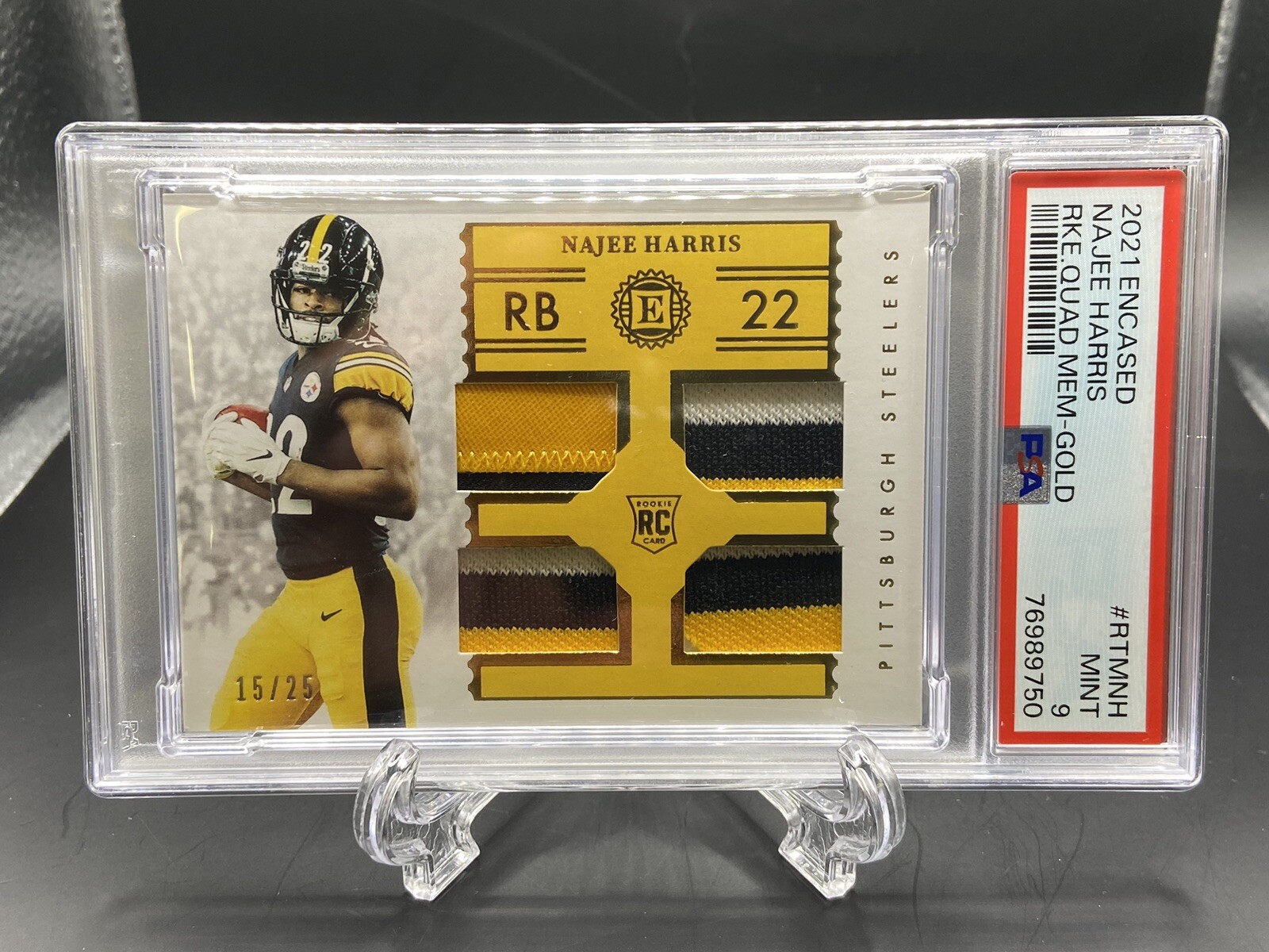 Najee Harris Panini Encased Rookie Quad Memorabilia #RTMNH Gold